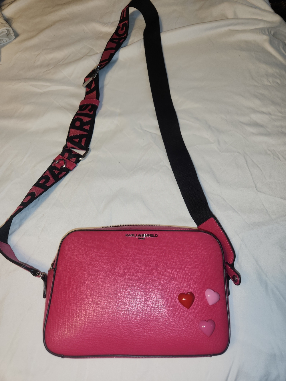 Karl Lagerfeld Pink Crossbody Bag with Heart Accents